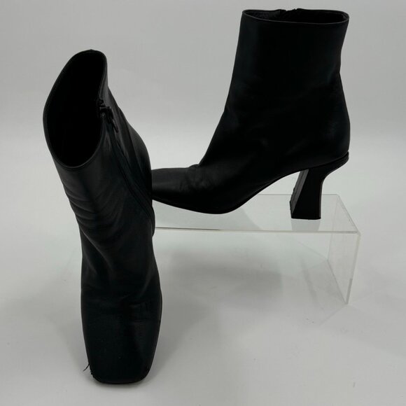 Furla Sirena Black Leather Square-Toe Ankle Boots Size7.5 or  38.5 Made In Italy - Picture 2 of 15